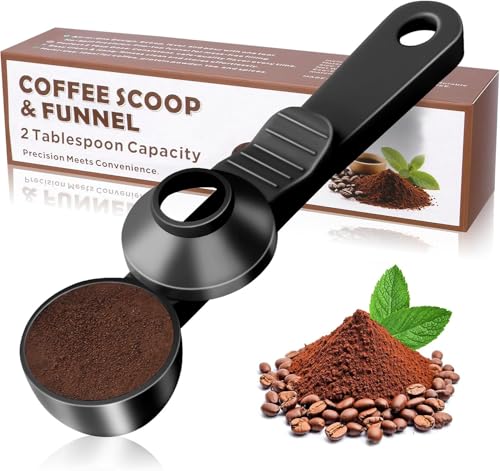 TIMEACT 2-in-1 Coffee Scoop with Funnel, 2 Tbsp Measuring Spoon - Black