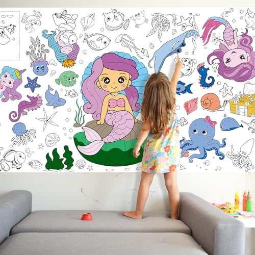 Mermaid Giant Coloring Poster 72" x 30" Party Tablecloth