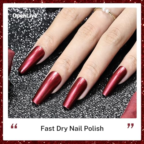 OpenLive Red Glitter Nail Polish 16.5ml Quick Dry Long Lasting Shine