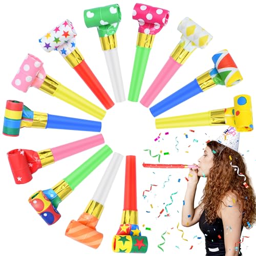 12 Pcs Colorful Paper Party Blowers - Fun Noisemakers for Celebrations