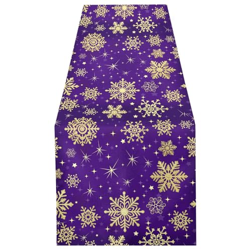 Double-Sided Christmas Table Runner 14x108 Inches Purple Snowflakes Holiday Decor