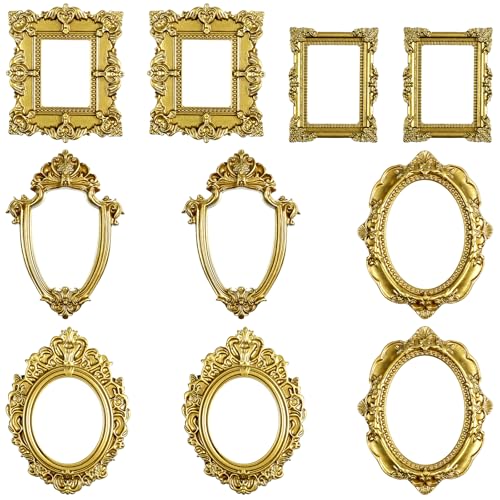 10 Mini Gold Picture Frames - Vintage Resin Wall & Table Displays