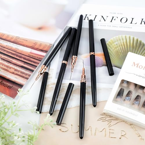 Brvlsoc 5-Piece Metallic Nail Art Liner Brush Set for Fine Details