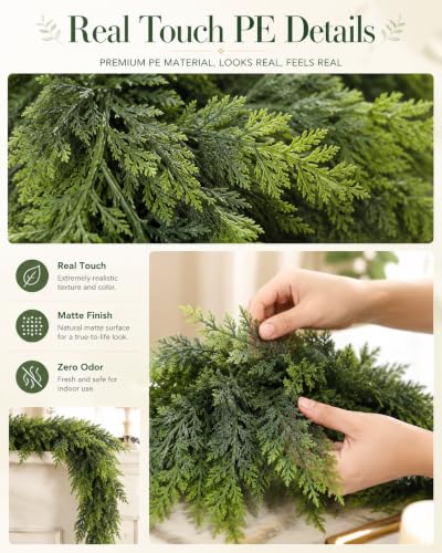9 FT Artificial Christmas Cedar Garland - 2 Pack Real Touch Pine Greenery