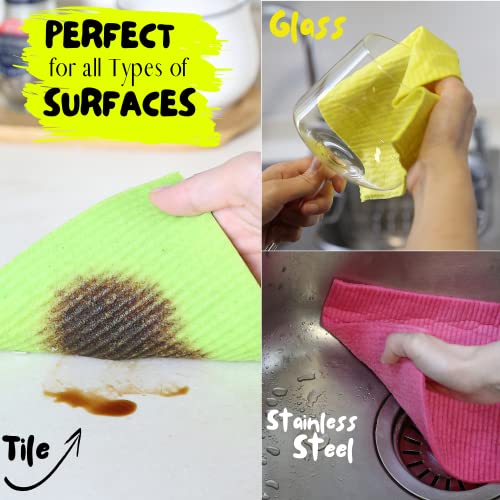 Reusable Cloth Dish Towels - Pack of 6, Multi-Color Kitchen & Bathroom Cleaning Cloths