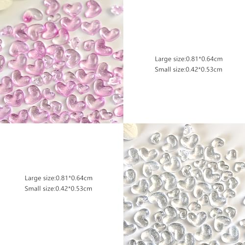 300Pcs Pink & White Heart Nail Charms - Jelly Resin Rhinestones