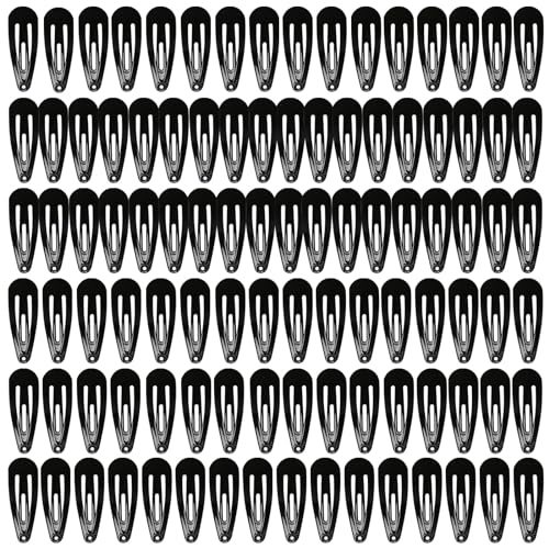 MJIYA 50 Pack Black Metal Snap Hair Clips 1.2 Inch Barrettes