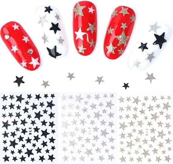Nudurom 10 Sheets 3D Star Nail Art Stickers Self-Adhesive Colorful Decals