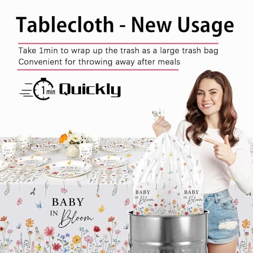 Heboland 3 Pack Waterproof Baby Shower Tablecloths 54x108 Inches Wildflower Theme