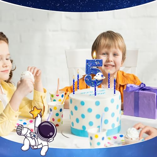 Astronaut Space Birthday Candle Set - 11 Pcs with Number & Spaceship
