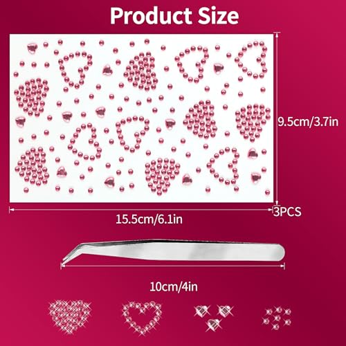 Self-Adhesive Rhinestone Face Gems Stickers - 3 Sheets for Makeup
