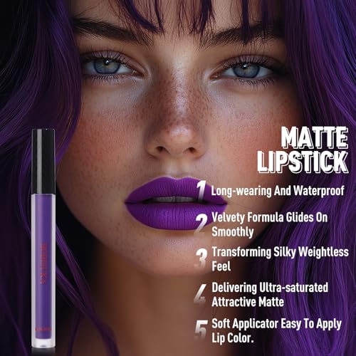 BOBISUKA Purple Eyeshadow Palette and Matte Liquid Lipstick Kit for Costume Makeup