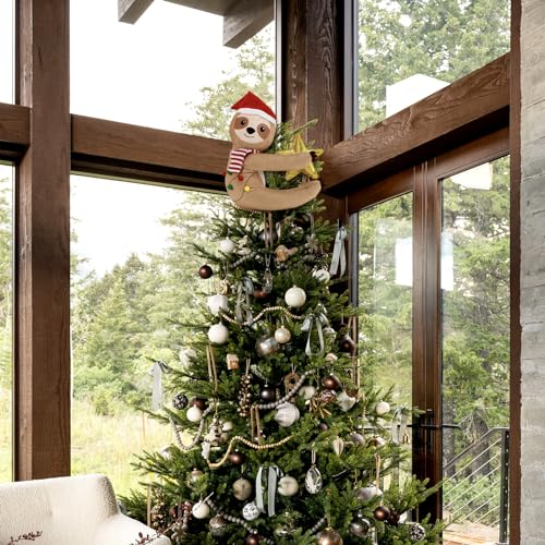 Sloth Christmas Tree Topper with Glitter Star - Holiday Xmas Decor, Unique & Cute