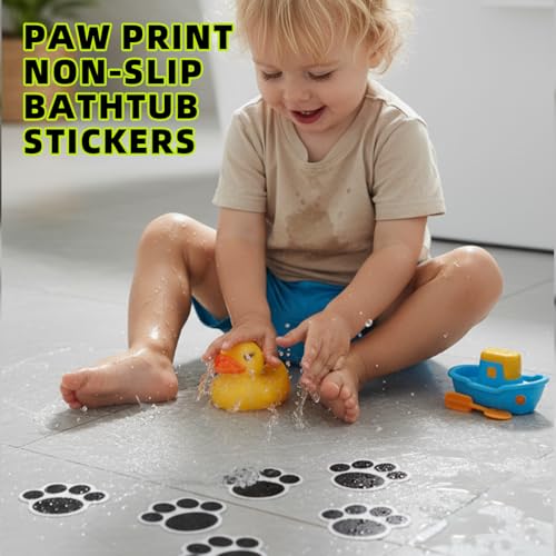 LEMPENI 10 Pack Non-Slip Bathtub Stickers - Cute Paw Print Grips