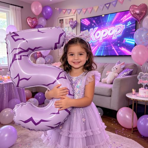 K-pop Number 5 Balloon for Girls Birthday Party - Purple & Pink - JUANBUDONG