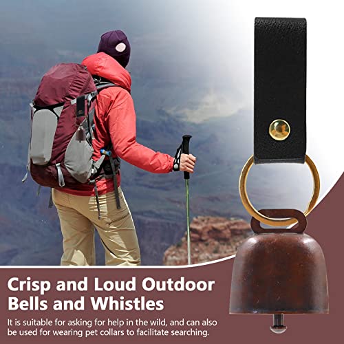 4Pcs Loud Bear Bells with Whistles and PU Leather Keychains, Bear Bells for Hiking and Loud Whistles, Cow Bells, Dog Bells