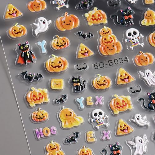 TailaiMei Halloween Nail Stickers Embossed Pumpkin Ghost Decals DIY