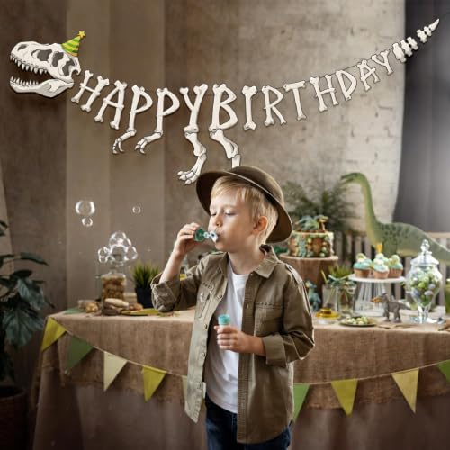 Dinosaur Birthday Banner - Fossil Design with Movable Claws