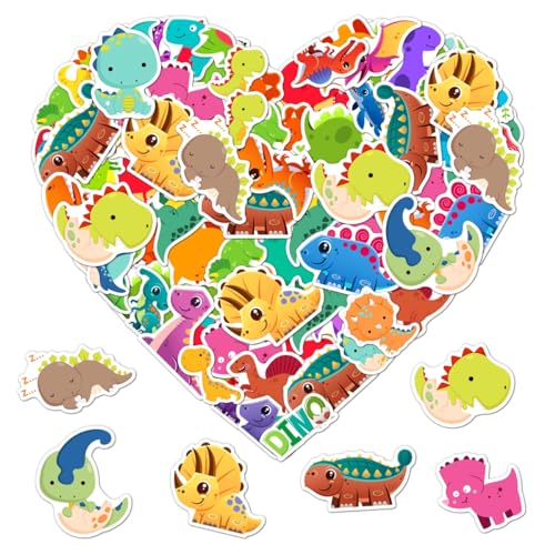 50 Pcs Cute Animal Dinosaur Stickers Pack - Waterproof Vinyl Decals