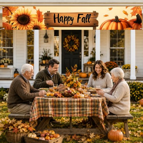 BlissYard Happy Fall Porch Banner 118x20 Sunflower Pumpkin Outdoor Decor