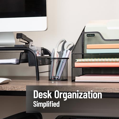 Mind Reader Black Pen and Desk Accessories Holder Set of 3 - Metal Mesh Organizers