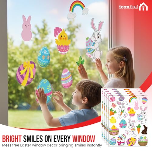 Iconikal Easter Window Clings 100-Count Reusable Bunny Egg Decals