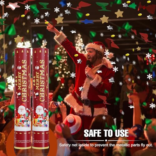 Christmas Confetti Cannon Party Poppers Shooters - Red 4 Pack