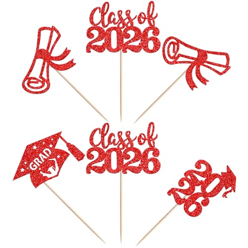 2026 Graduation Cap Cupcake Toppers - 24 PCS Glitter Decorations