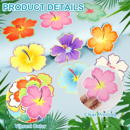 COCHIE 45 Pcs Luau Hibiscus Flower Cutouts Tropical Classroom Decor for Summer Hawaiian Party