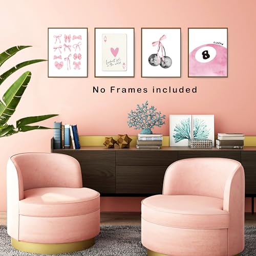 Pink Coquette Wall Art Prints Set of 4 - 8x10 Unframed Decor