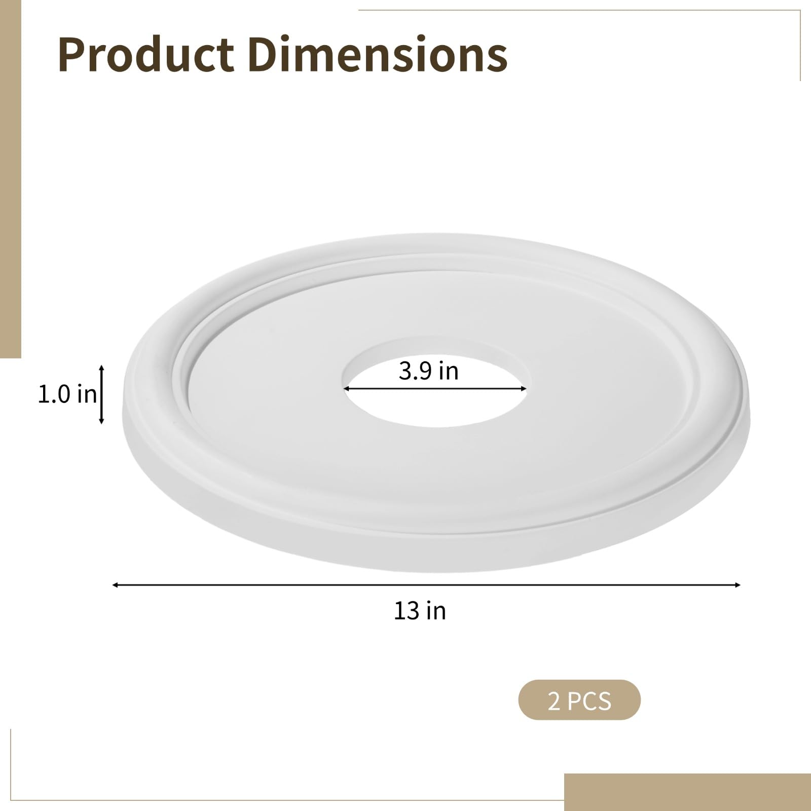 2 Pcs 13 in White PU Ceiling Medallion for Light Fixtures, Retro Lamp Panel, Easy to Install, Decorative Light Cover Plate for Chandeliers, Ceiling Fans