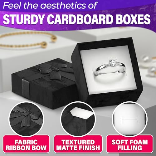 KETAR Black Ring Boxes Bulk - 24 Pack, Cardboard with Foam Insert, 1.57x1.57 in