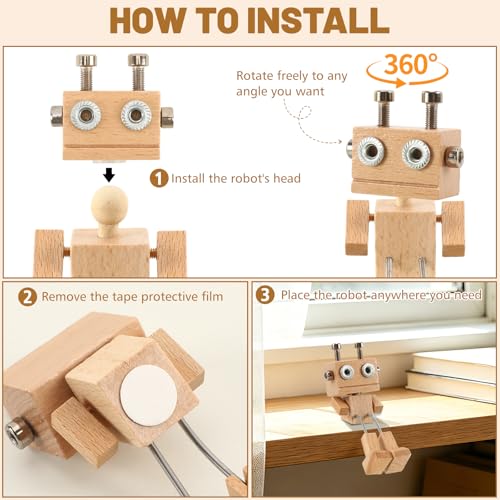 Wooden Robot Car Dashboard Decor - Fun Shaking Feet Doll