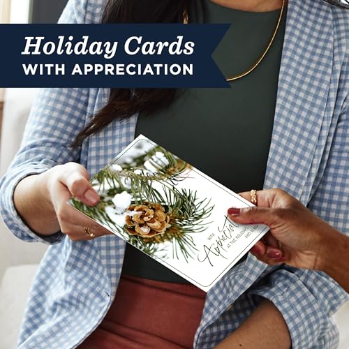 Business Holiday Greeting Cards with Pinecone Design - Pack of 25