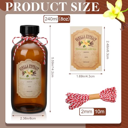 Suclain 2 Pack 8 oz Amber Glass Vanilla Extract Bottles Set