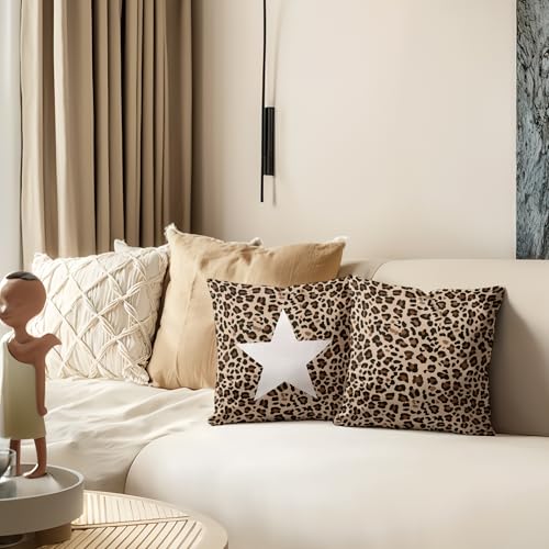 Leopard Print Throw Pillow Covers 18x18, Set of 2 - 049 Soft Flannel
