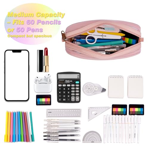 Hsmihair Clear Mesh Pencil Case Large Pink Pen Pouch Organizer