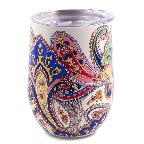 Insulated Wine Tumbler, 12 Ounce Travel Cup, Stainless Steel Tumbler with Lid (Harbor Paisley)