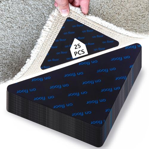 25 Pcs Non Slip Rug Tape Grippers for Hardwood Floors - Reusable & Washable Carpet Pads