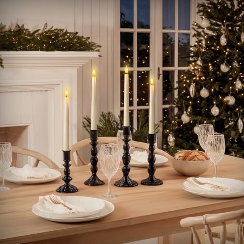 Ivory Flameless Taper Candles with Remote & Timer Set - 6 Pieces, 9.6 Inch LED Battery Candlesticks for Holiday & Home Decor - Variation: Ivory-6