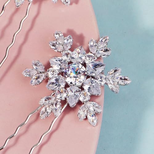 SICOPEE 2 Pack Crystal Snowflake Hair Pins Silver Bridal Accessories