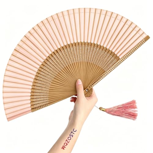 Orange Hand Held Fan for Women - Japanese Bamboo Silk Design