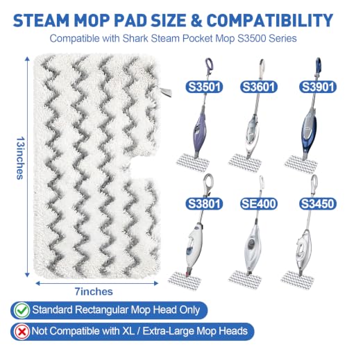 Shark Steam Mop Replacement Pads - 3 Pack Microfiber with Scrub Strips