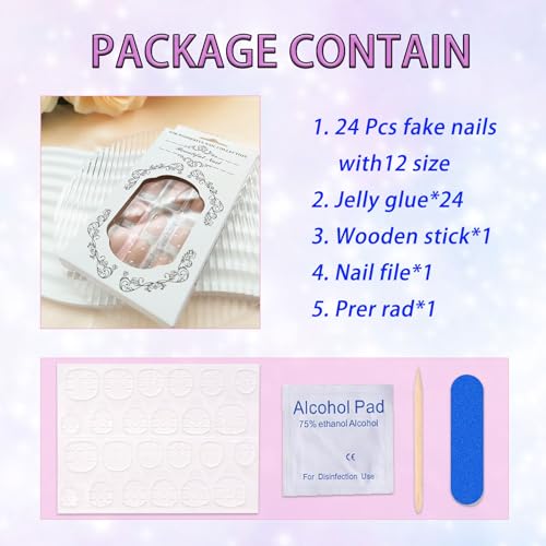 White French Tip Press On Nails Medium Square Glossy False Nails with Pearl Designs