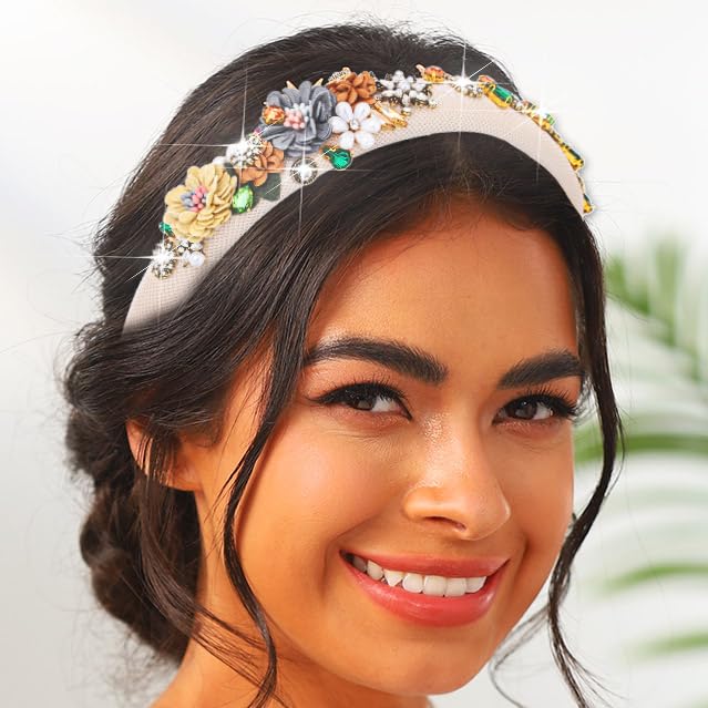 Urieo Floral Pearl Rhinestone Crystal Headband for Women Wedding Party