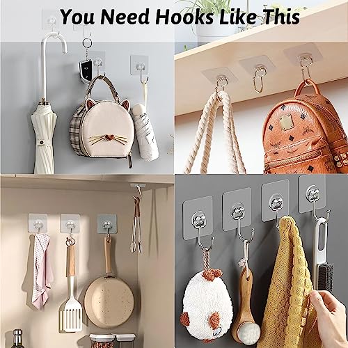 16 Pack Heavy Duty Adhesive Hooks - 33lb Waterproof Clear Wall Hooks