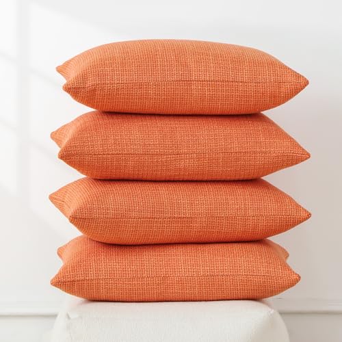 OTOSTAR 4-Pack Linen Decorative Throw Pillow Covers, 12x20 Inch, Orange
