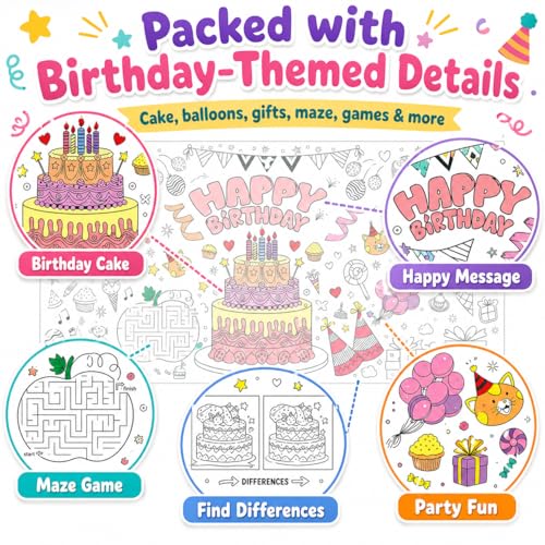Happy Birthday Giant Coloring Tablecloth - 28x72 Inch Kids Party Poster