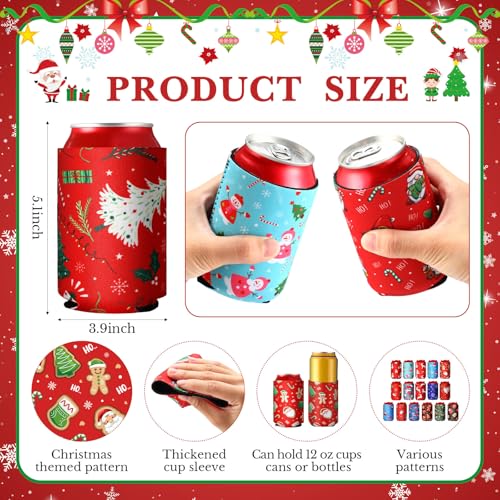 Christmas Beer Can Sleeves 16 Pcs Neoprene Can Coolers for 12 oz Drinks