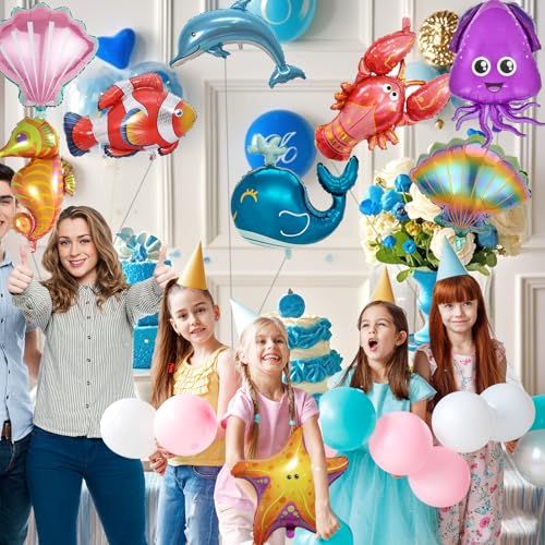 9 Pc Ocean Sea Animal Foil Balloon Set for Under The Sea Party Decor